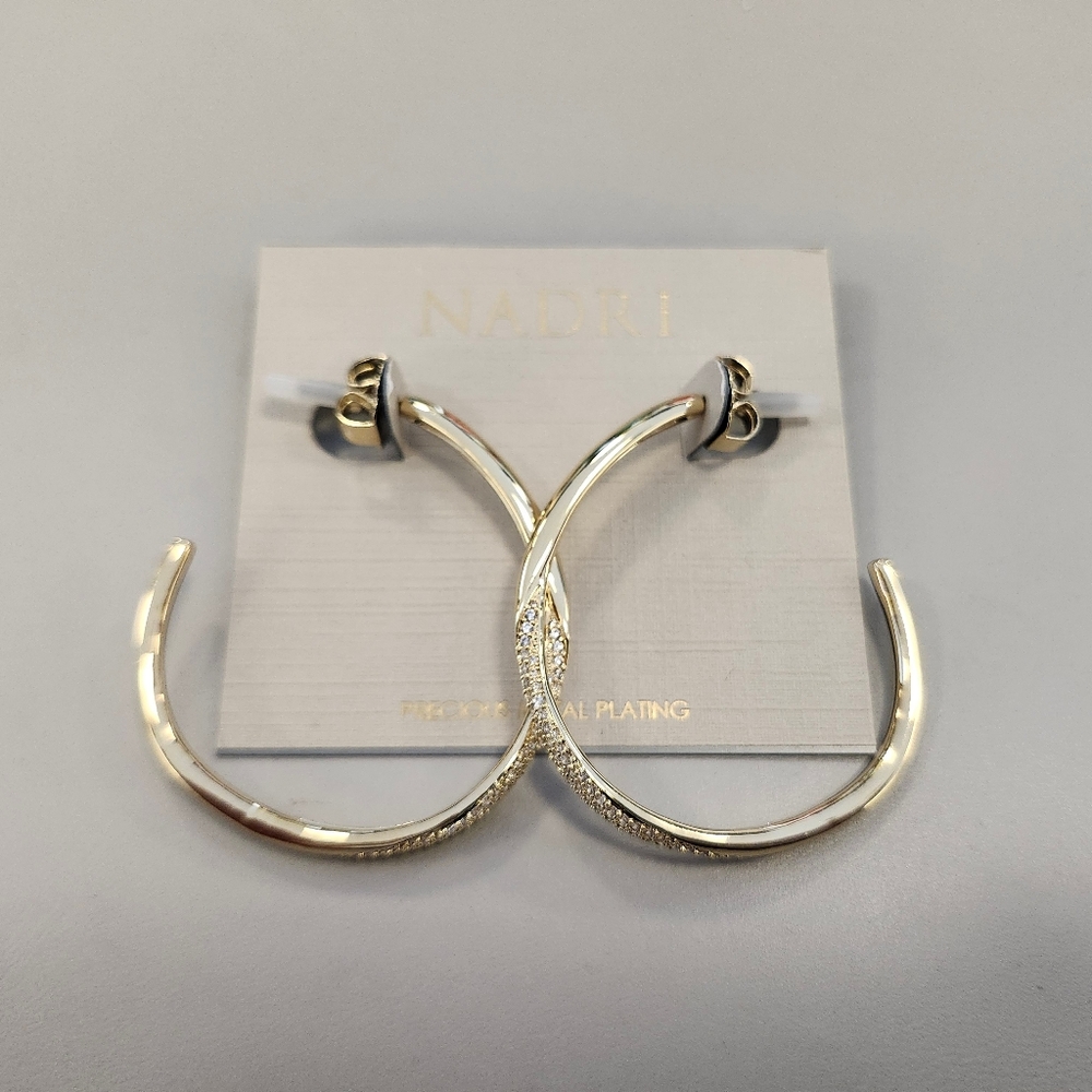 NWT Nadri Gold-Tone Large Alma Ribbon Hoop Earrings